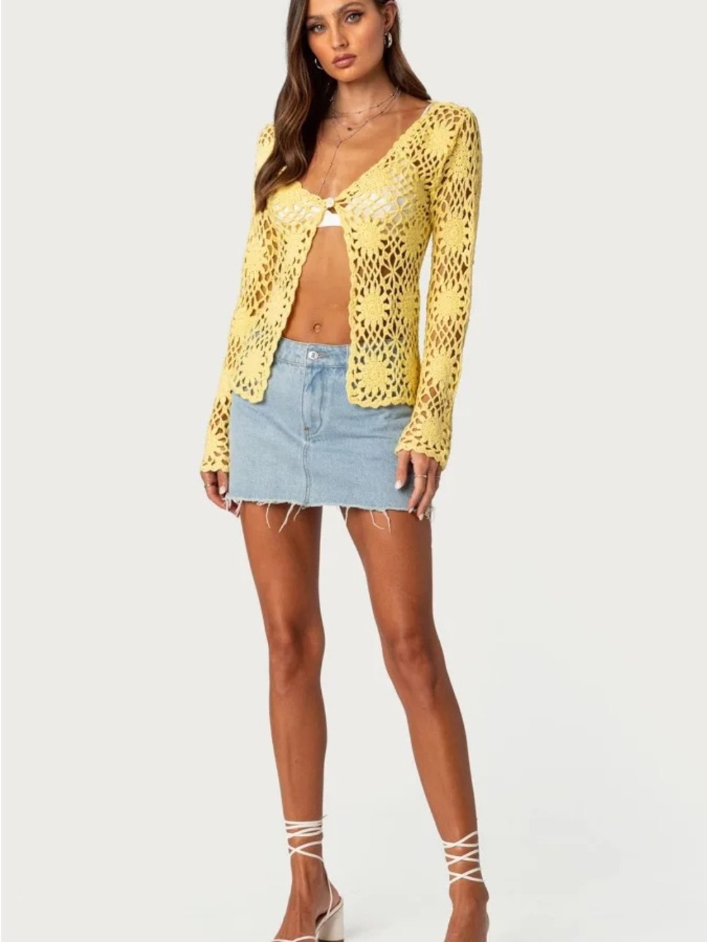 Edikted light denim distressed mini skirt